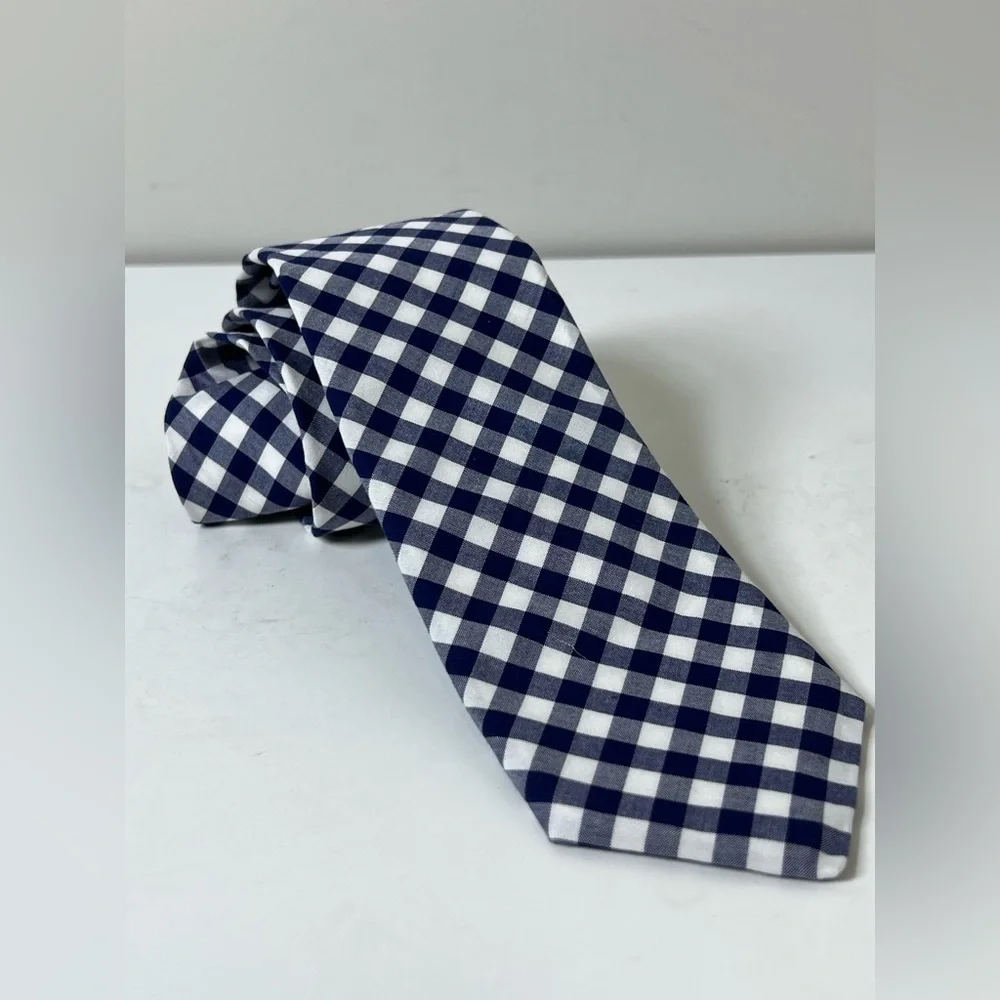 J. Crew Navy Gingham Slim Checkered Summer Spring Casual Tie